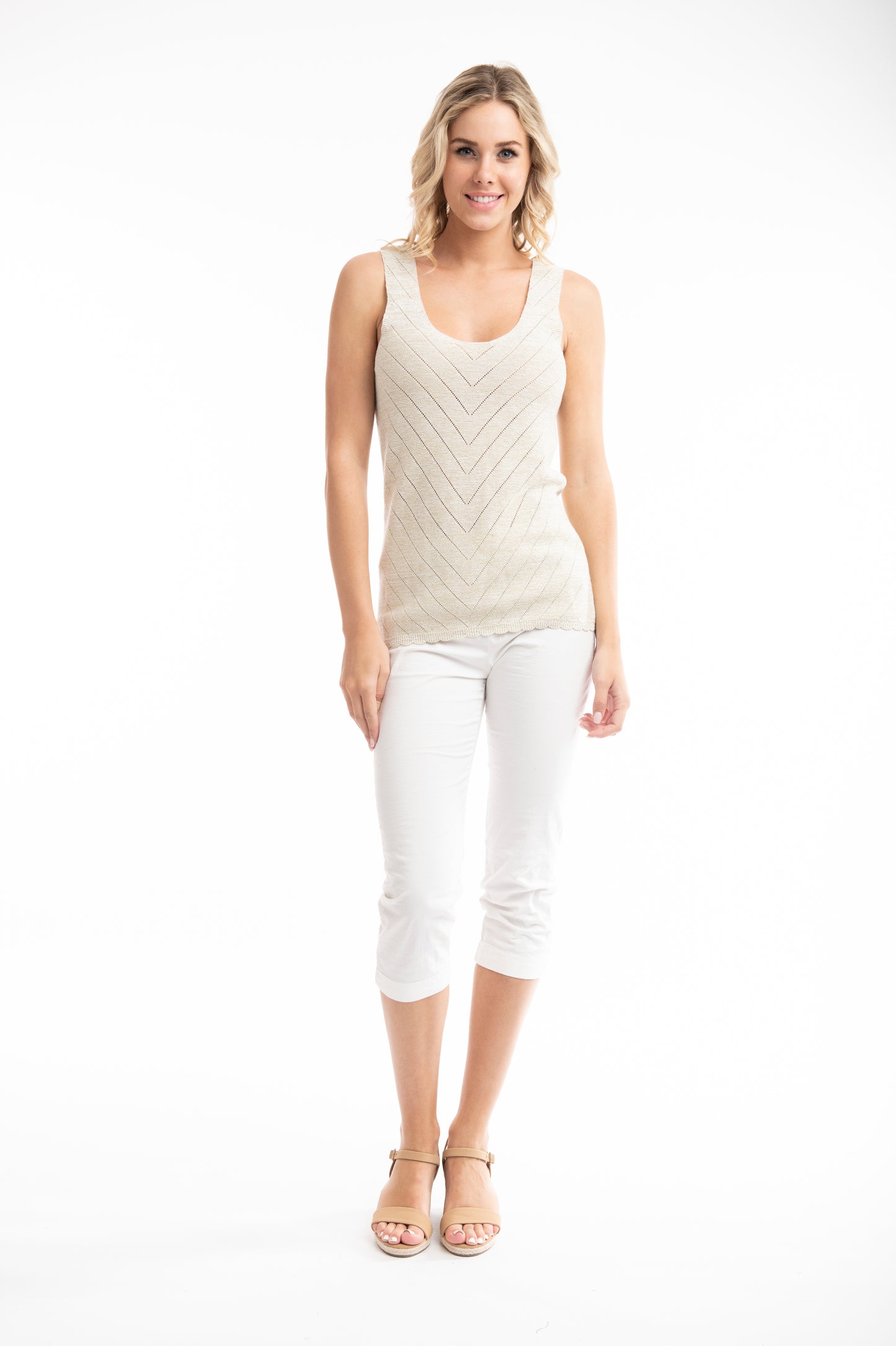 Ava Flat Knit Cami Top - White
