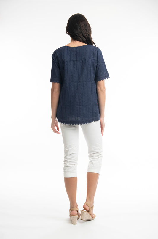 Broderie Top -  Navy