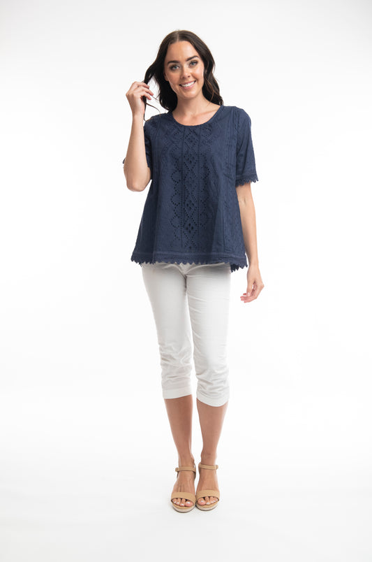 Broderie Top -  Navy