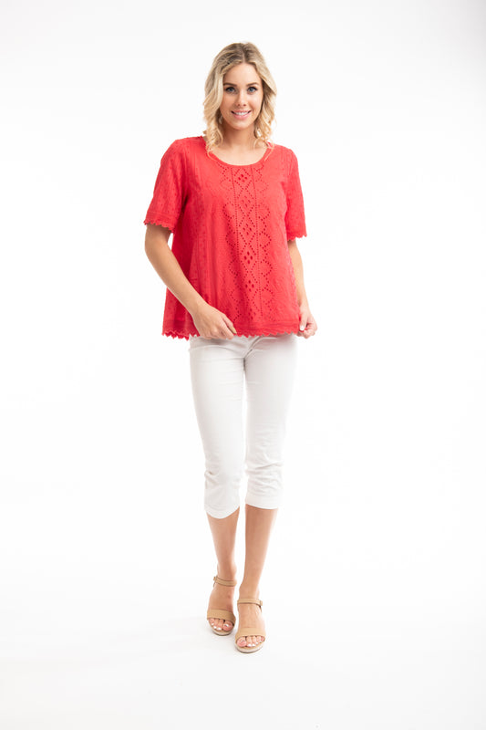 Broderie Top -  Red