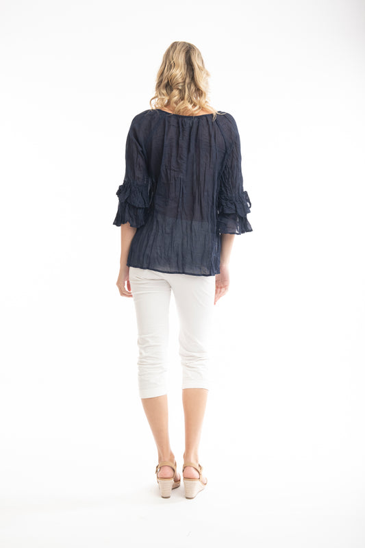 Shelby Gauze Cotton Top- Navy