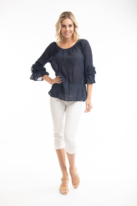 Shelby Gauze Cotton Top- Navy