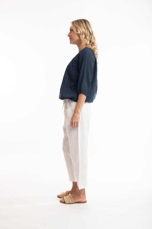 Monique Linen Top - Navy