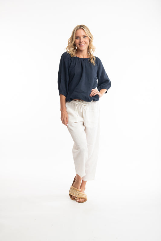 Monique Linen Top - Navy