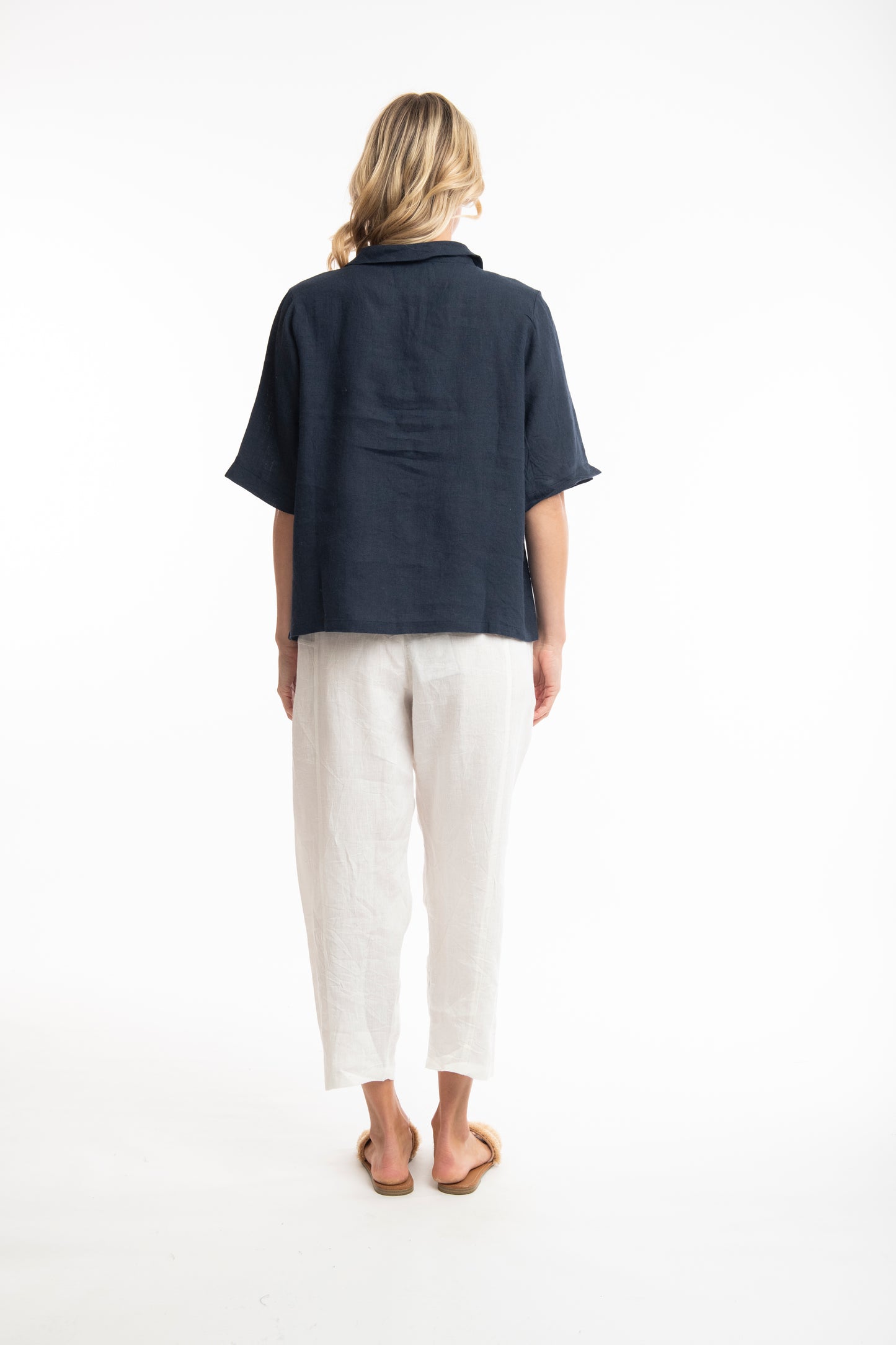 Ella Pure Linen Shirt - Navy
