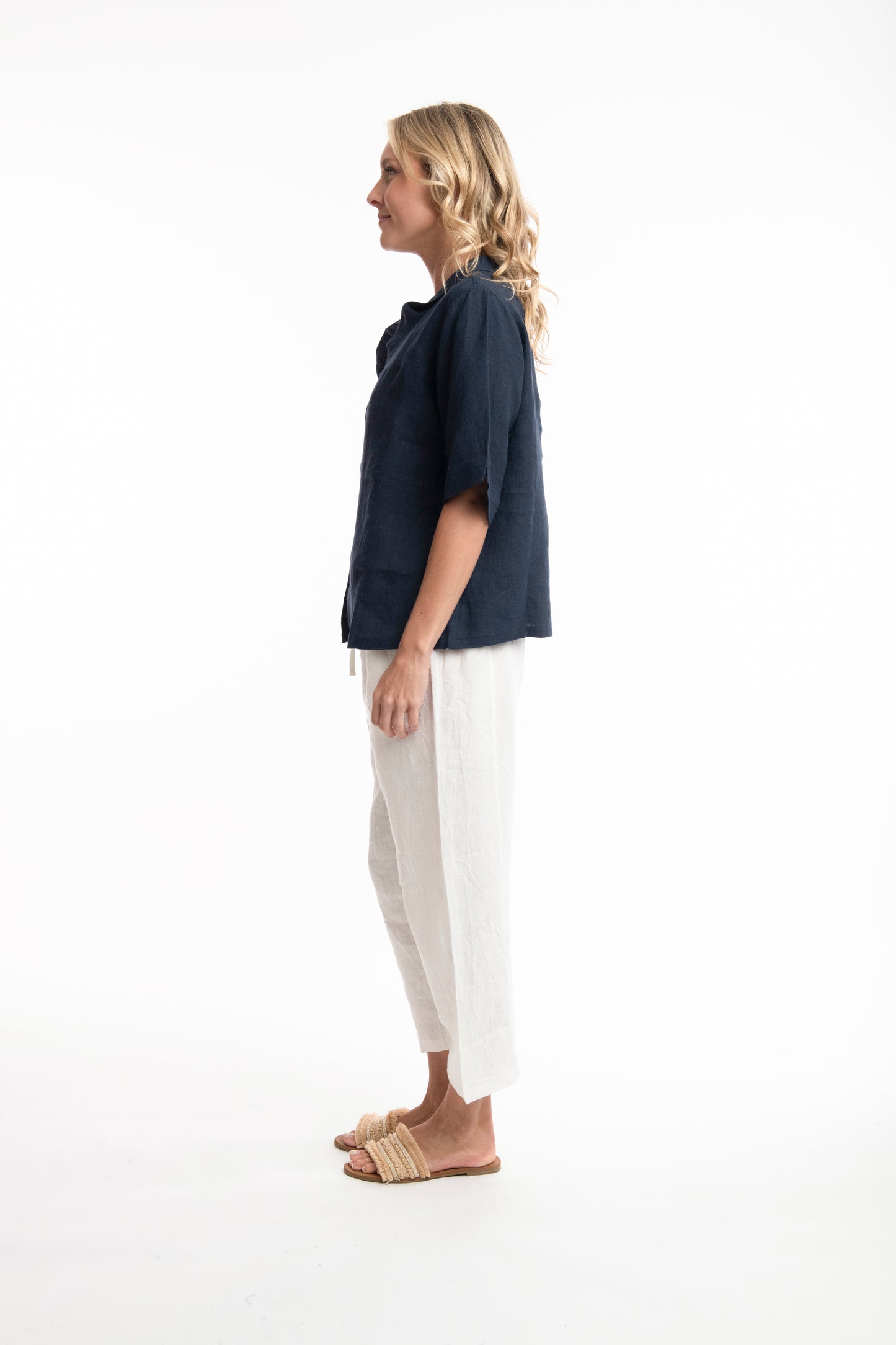 Ella Pure Linen Shirt - Navy