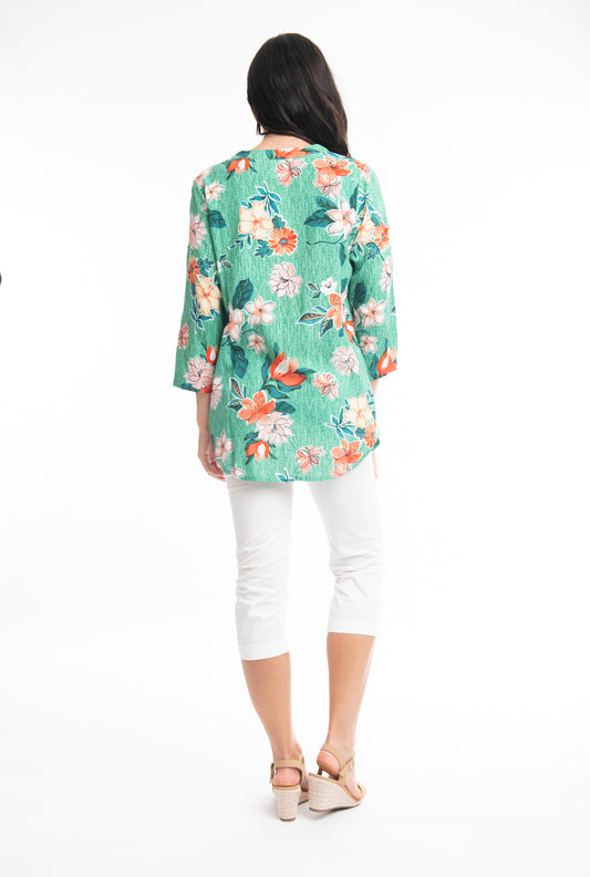 Calista Pintuck Top- Orange Floral