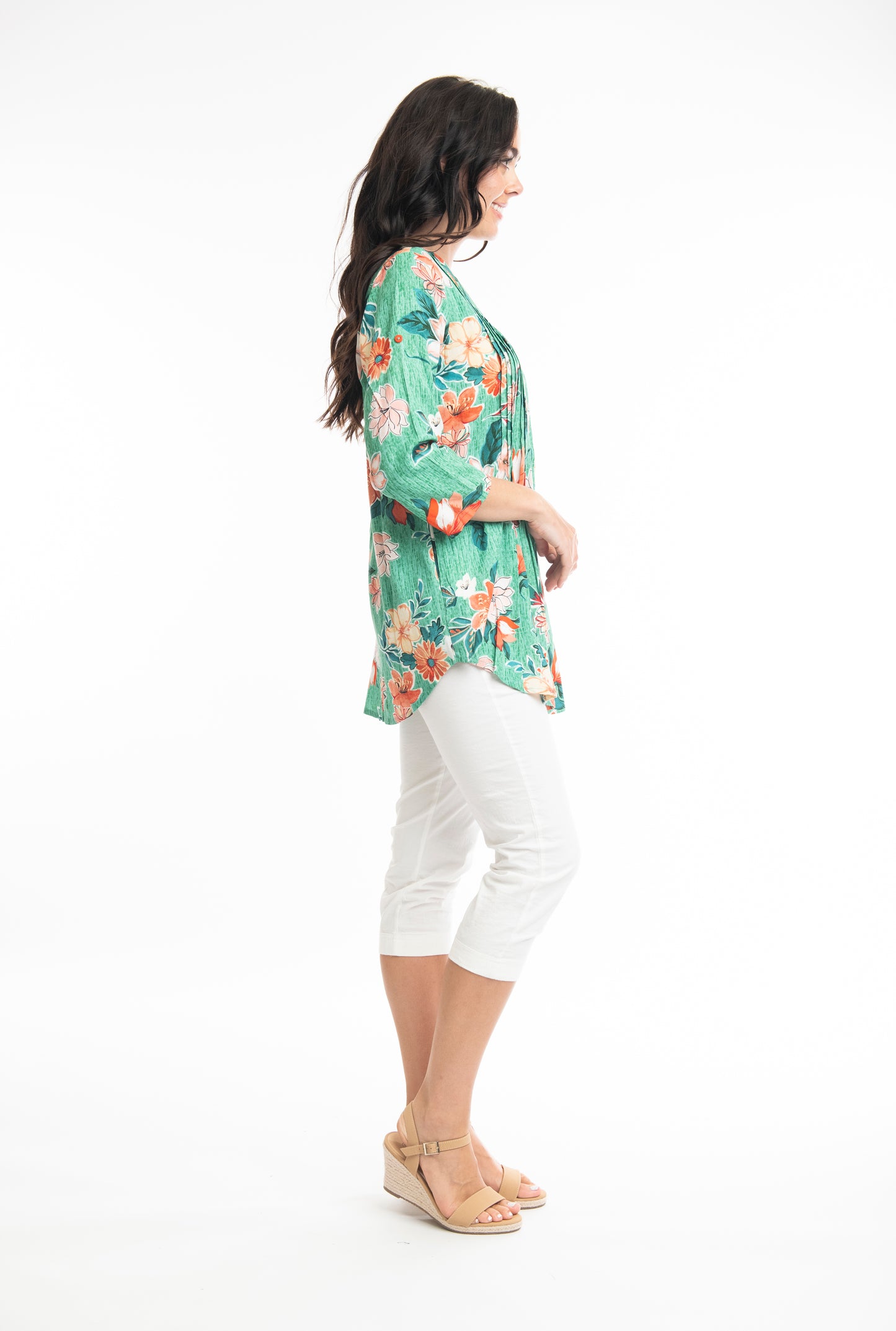 Calista Pintuck Top- Orange Floral