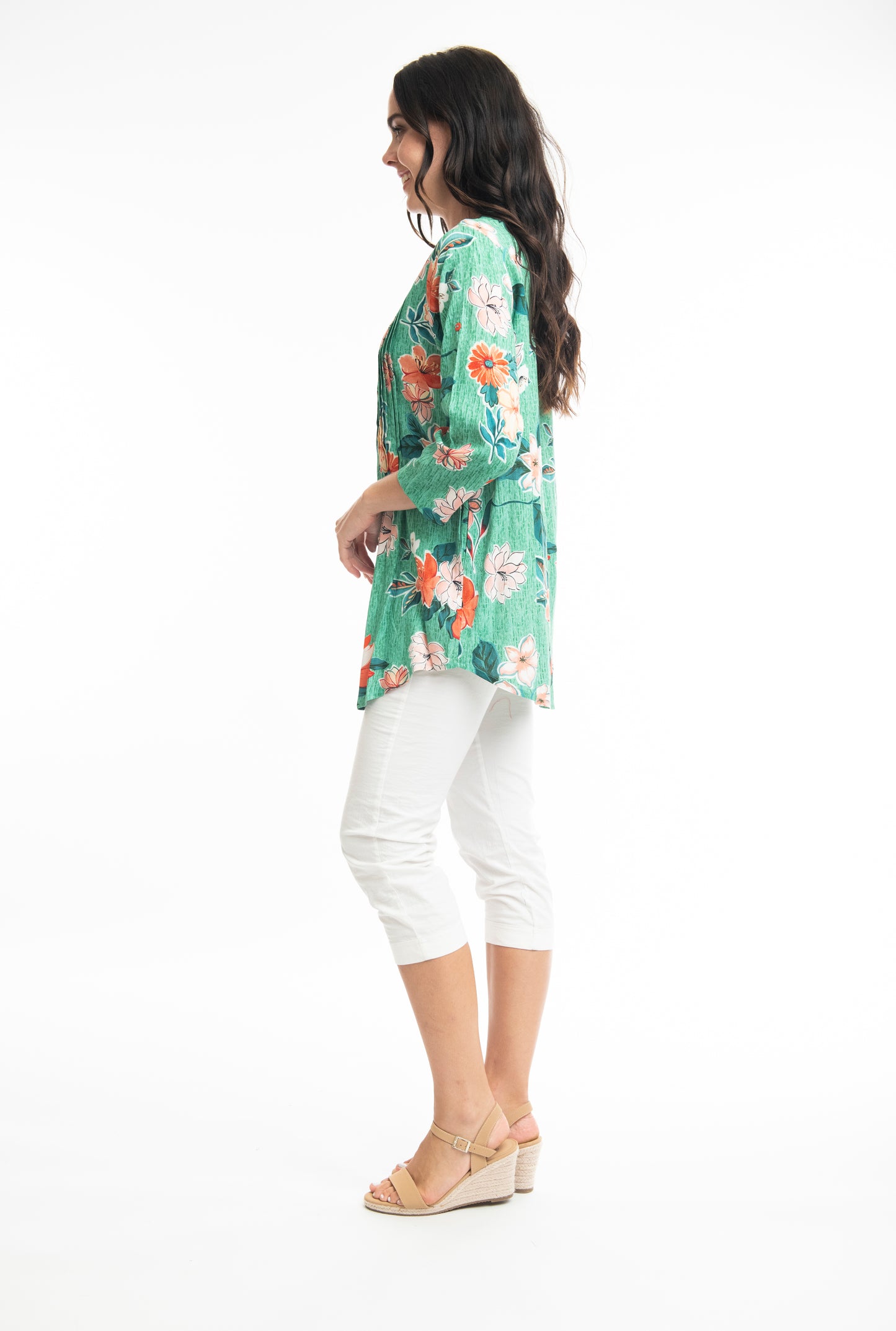 Calista Pintuck Top- Orange Floral