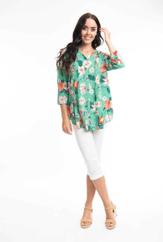 Calista Pintuck Top- Orange Floral