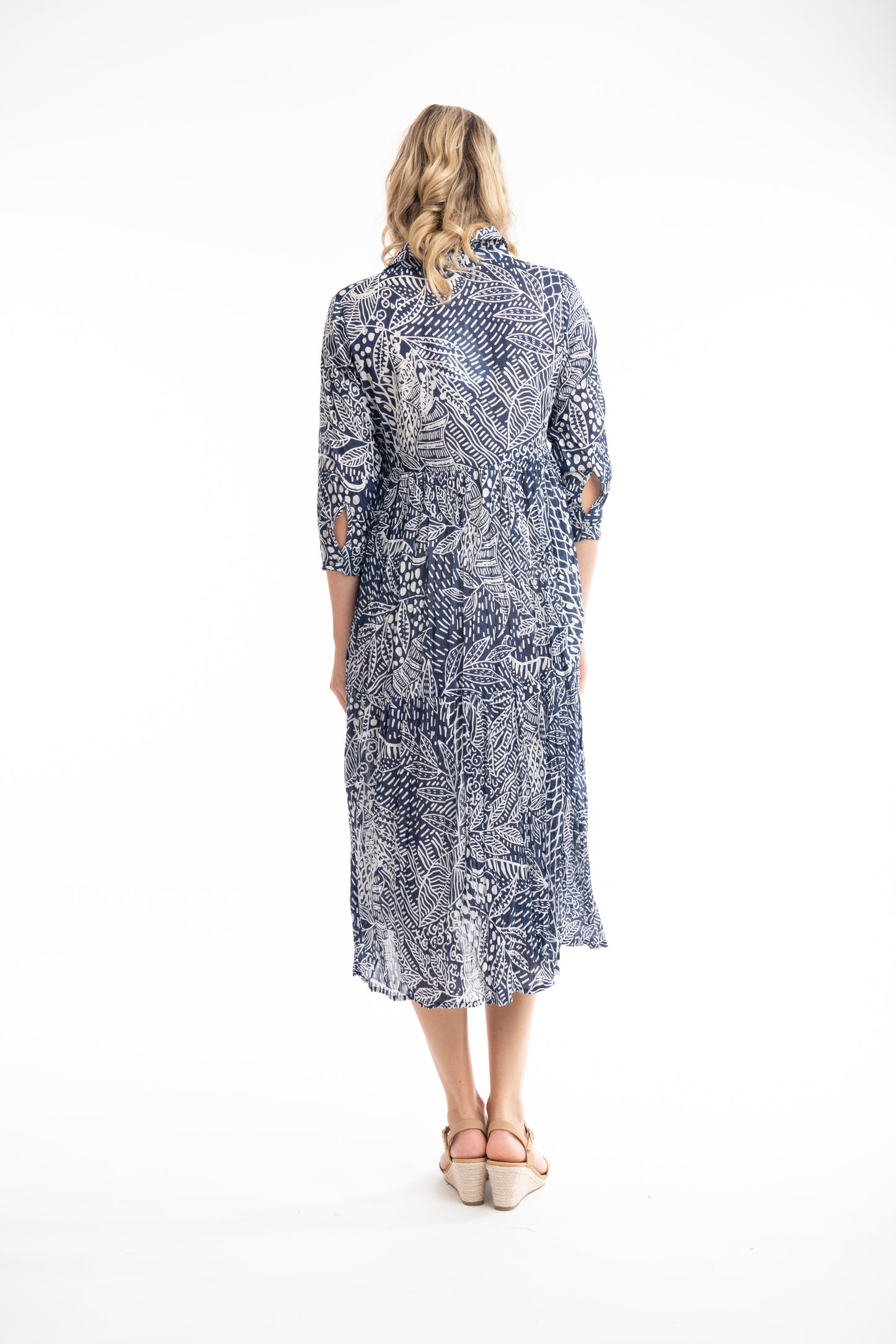 Zoey Collared Midi Dress - Blue/White Print
