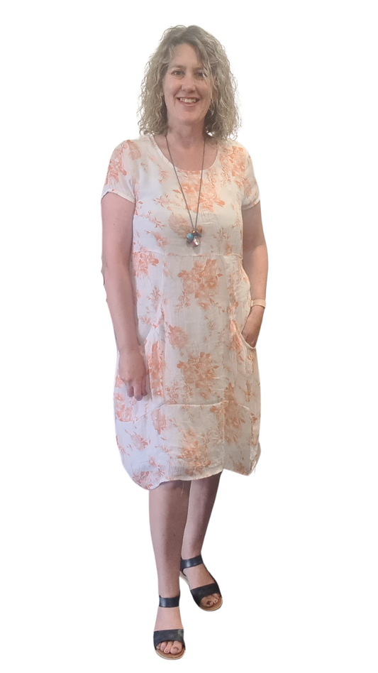 Lorraine Dress - White/Orange