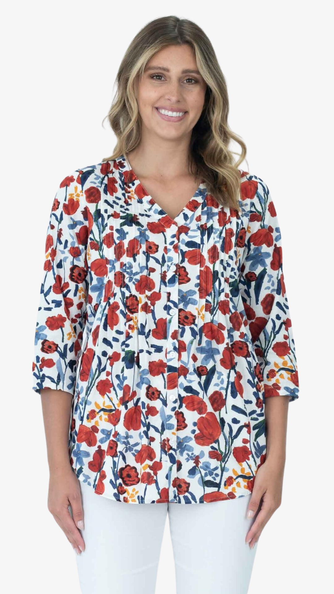 Poppy Pintuck Shirt- Red Floral