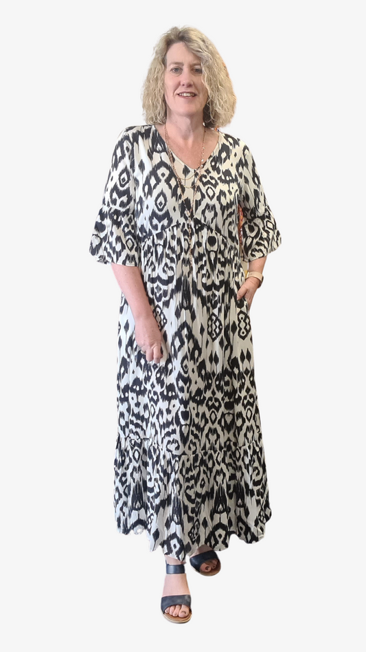 Katarina Maxi Dress - Navy Ikat Print
