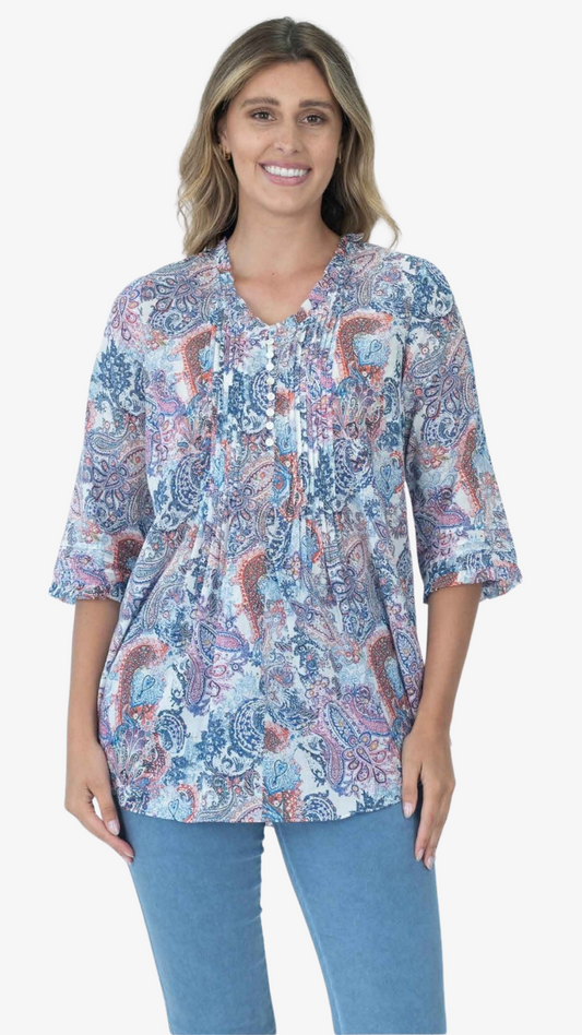 Macey Pintuck Shirt-Paisley