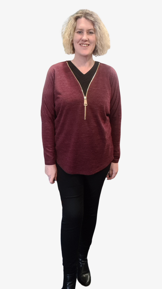 Sophia Zip Top - Wine