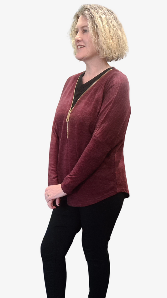 Sophia Zip Top - Wine