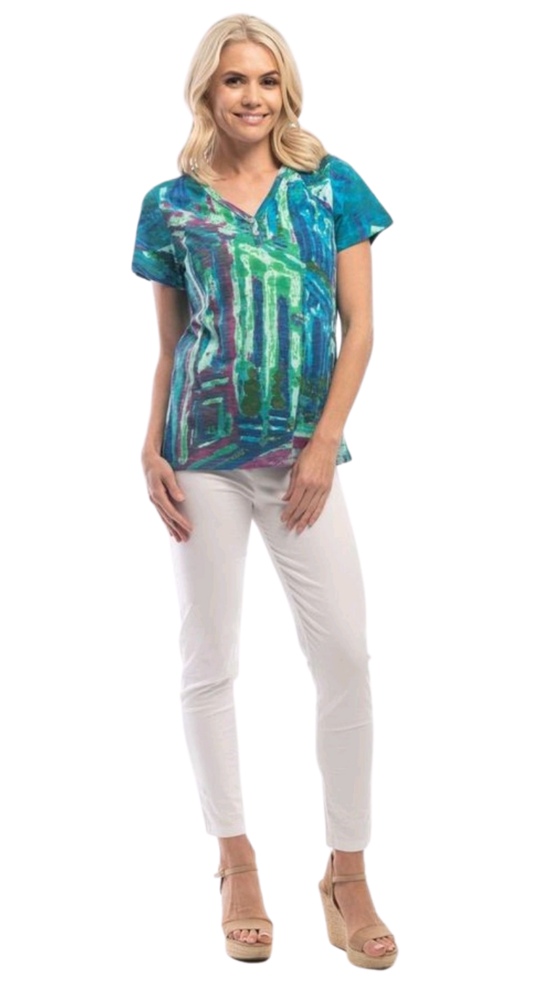 Charlene Top - Blue/Green abstract