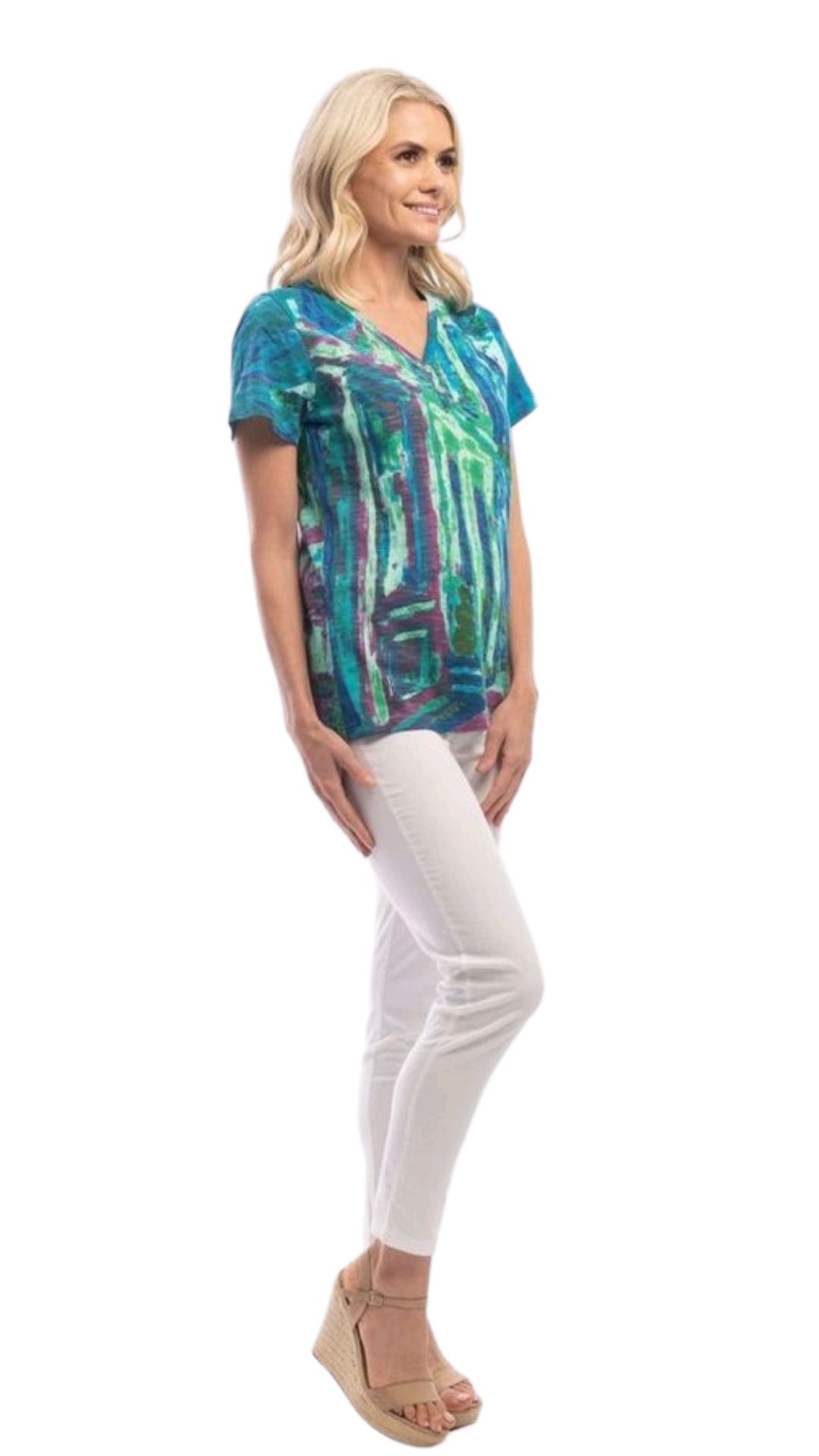 Charlene Top - Blue/Green abstract