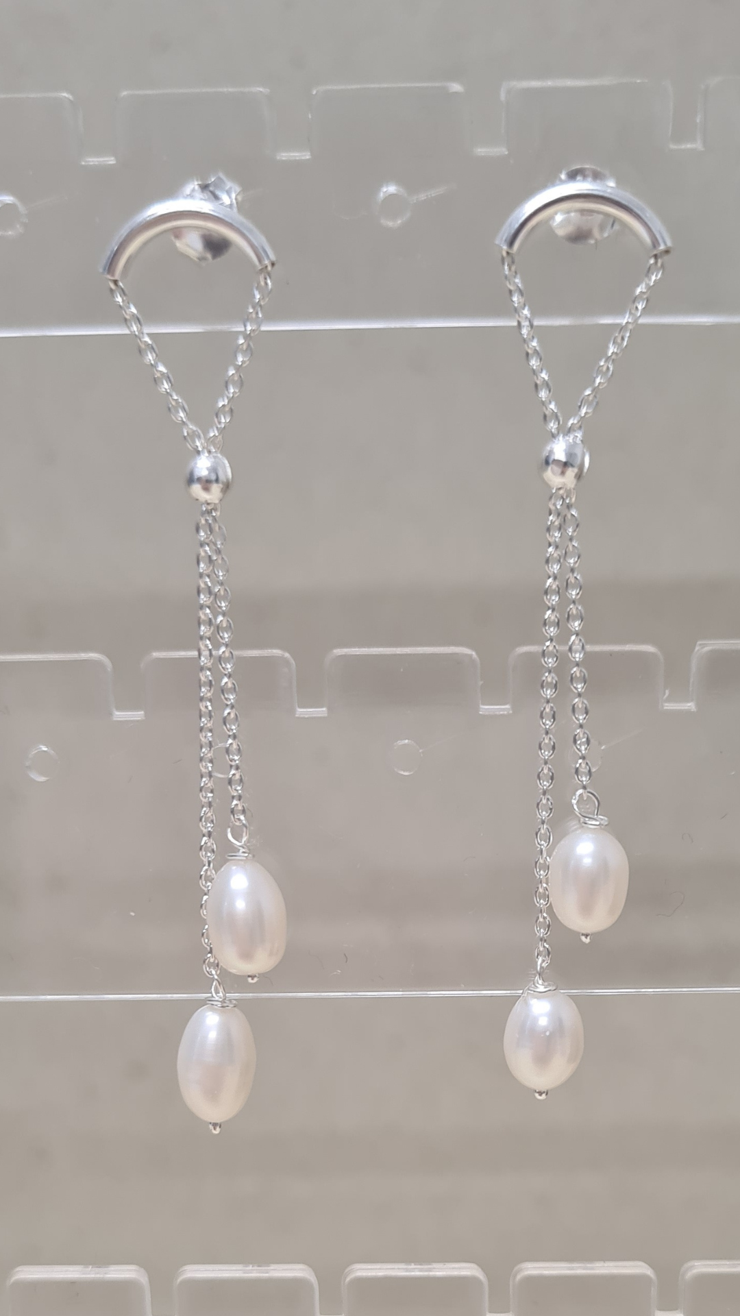 Sterling silver/ Freshwater pearl long dangle earrings