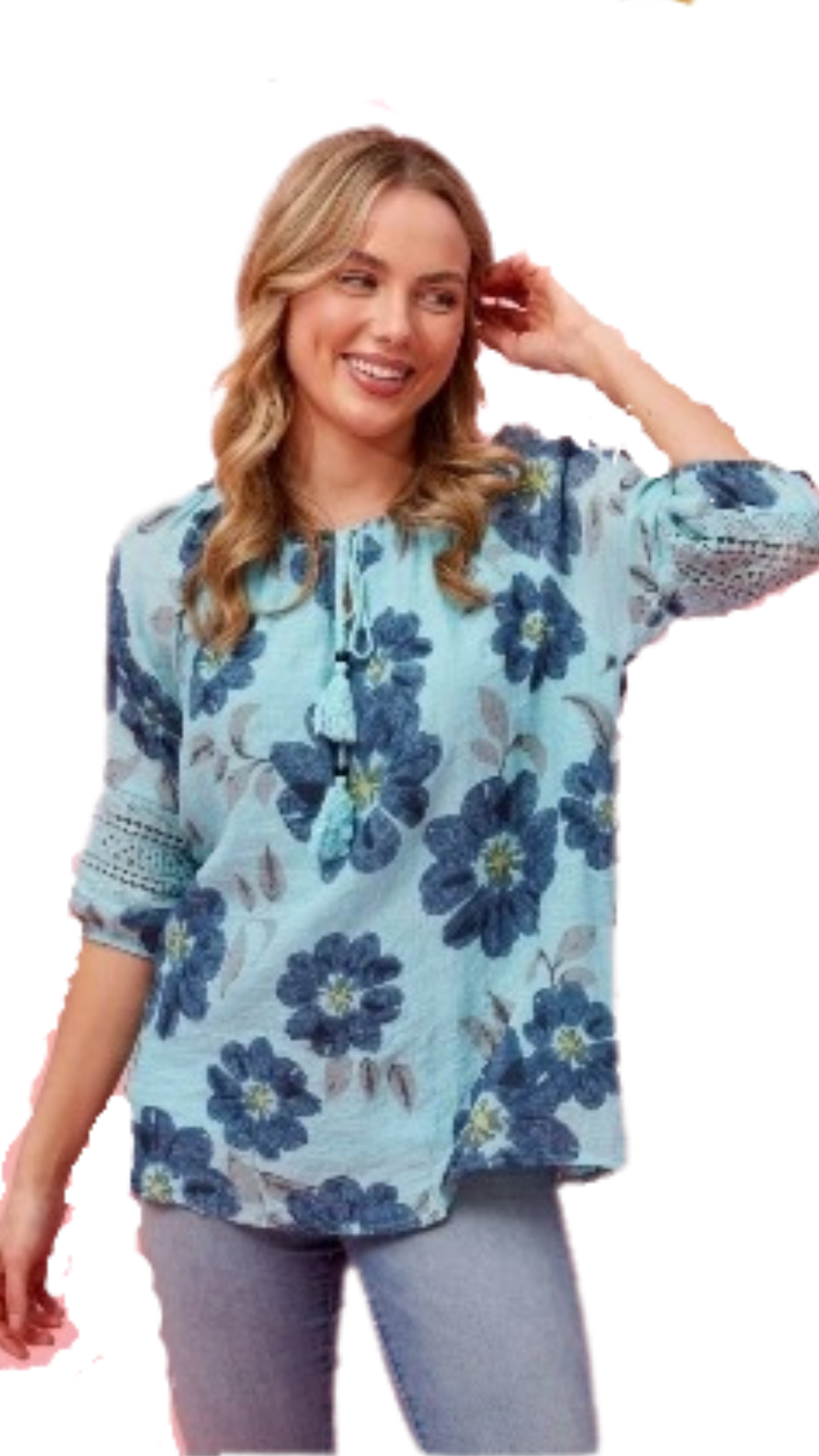 Bethany Tassel Top - Blue Floral