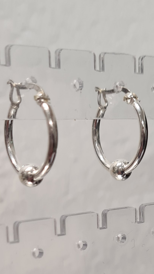 Sterling Silver Medium Hoop Earrings with ball feature 4407