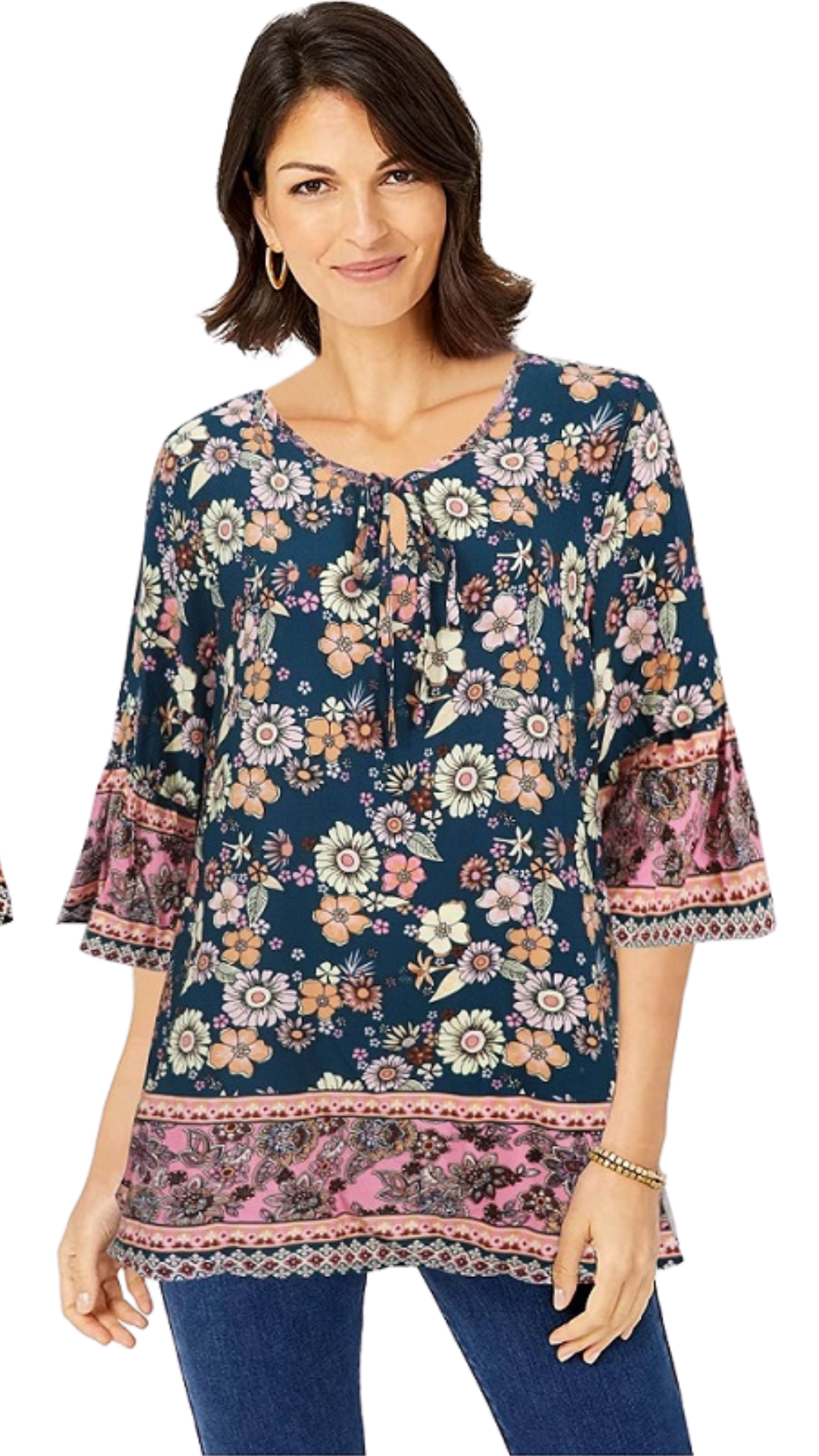 Belle Floral Top - Teal/Pink