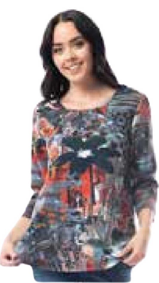 Charlene Long Sleeve Top - Abstract Flower